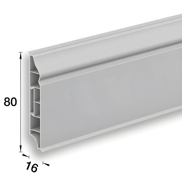 Плинтус напольный фигурный 80мм 2,2м "Идеал Дюра", 002 Светло-серый