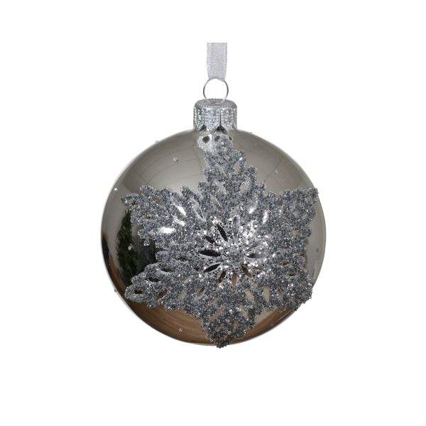 Шар елочный Kaemingk 8 см стекло Серебряная снежинка 053232