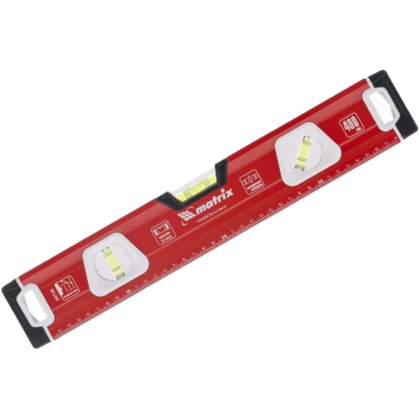 Уровень алюминиевый, магнит., фрезерованный, 3 глазка (1 зеркал.), 400 мм// MATRIX