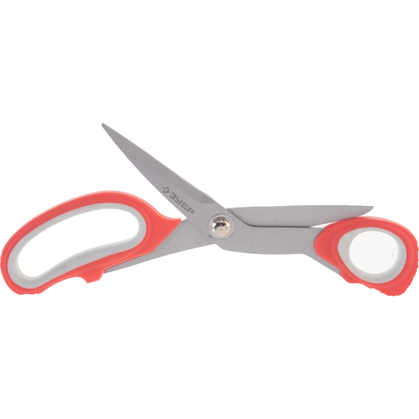 Ножницы ЗУБР МАСТЕР изогнутые хозяйств.,двухкомп. ручки 190мм.