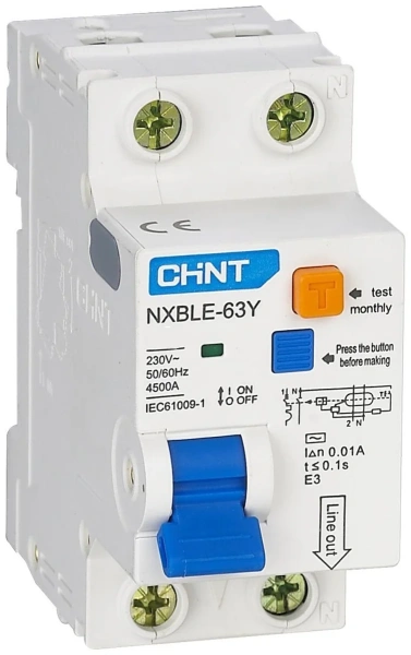 Диф. авт. выкл. NXBLE-63Y 1P+N 16А 30mA электронный тип AС, х-ка С, 4.5kA (R)