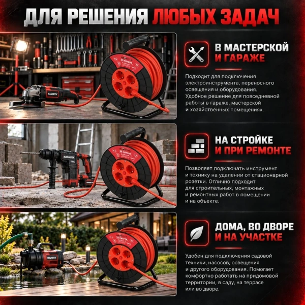 Удлинитель Magnetta, PEC25-3X1.5-A,  1.5мм 25м