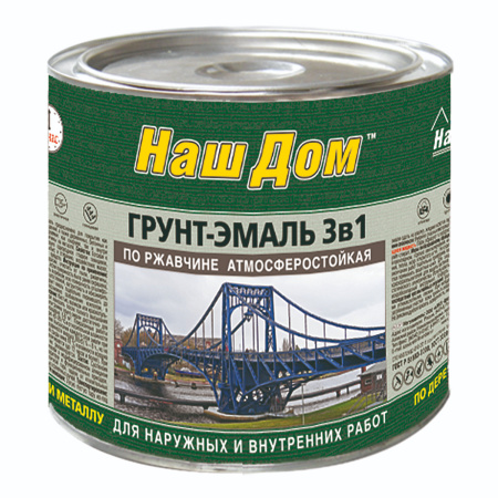 Грунт-Эмаль по РЖАВЧИНЕ  зеленая  1,6 кг Наш Дом