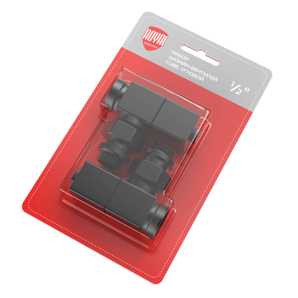 Набор дизайн-вентилей Royal Thermo CUBE, угловой (черный) 1/2" (Новый) Набор дизайн-вентилей Royal Thermo CUBE, угловой (черный) 1/2" (Новый)