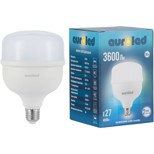 Лампа светодиодная Euroled T115 38W 4000K E27 матовая