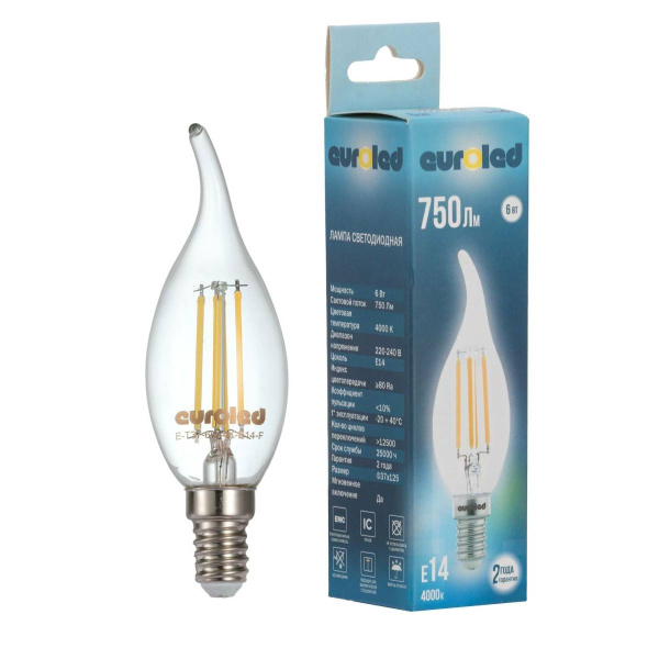 Лампа светодиодная Euroled T37 6W 4000K E14 прозрачная