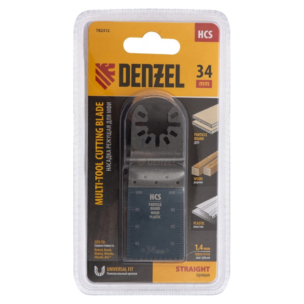 Насадка для МФИ режущая пазовая прямая, HCS, по дереву, 34 х 1,4 мм, мелкий зуб// Denzel