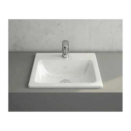Раковина накладная Vitra S20 квадратная 45 cм, c переливом, цвет белый (5463B003-0001)
