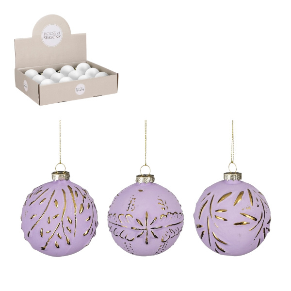 Шар елочный 8 см House of seasons Пурпурное золото 3 вида в ассорт.стекло 1143194