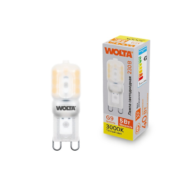 Лампа светодиодная WOLTA WSTD-JCD-5W3KG9-P (пластик) "Капсульная" JCD 5Вт 400лм 3000K G9 матовая 1/1