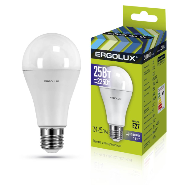 Лампа Ergolux LED-A65-25W-E27-6K (Эл.лампа светодиодная ЛОН 25Вт E27 6500K 180-240В) 14228