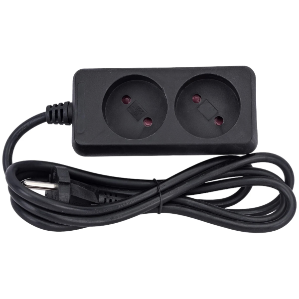 Удлинитель 1,5м (2 роз., 2,2кВт, б/з, ПВС 2х0,75) черный, Юпитер, арт.JP8101-28