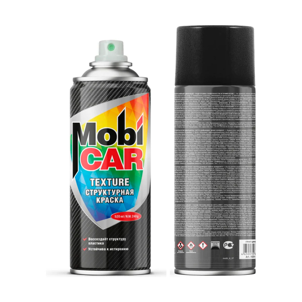 Аэрозольный грунт эмаль структурный  MobiCAR, 520 мл, черный