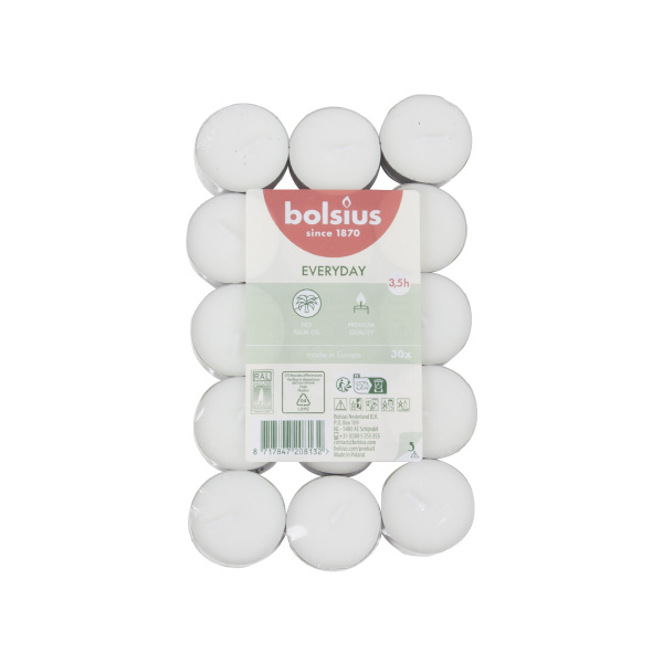 Набор чайных свечей Bolsius 30 шт, 3,5 ч. Белые