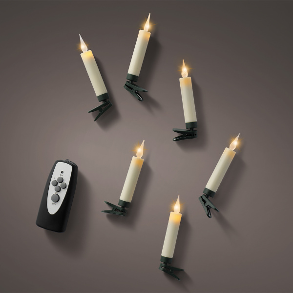 Набор LED свечей 10 шт для ёлки на клипсах с пультом эффект пламени таймер на 6-18 ч 485365 Kmg