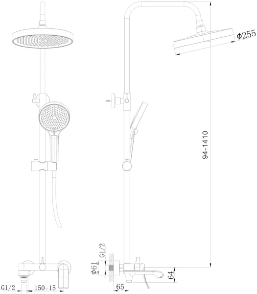 Стойка душевая со смесителем HAIBA HB24553-5 золото