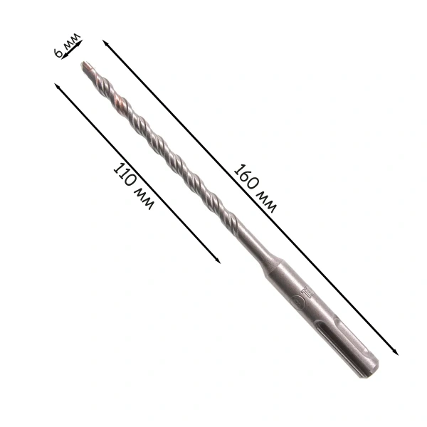 Бур по бетону, двойная спираль, Cobalt W-tip, 6x160 мм, SDS PLUS// Denzel