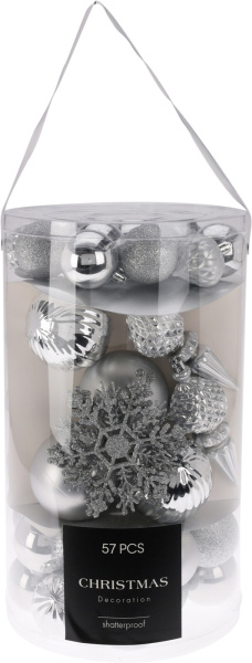 Набор елочных украшений 57 предметов, серебро CAN304010 К