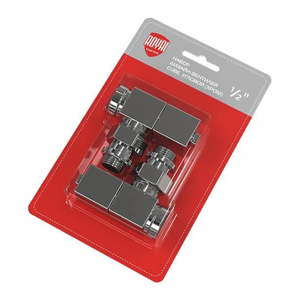 Набор дизайн-вентилей Royal Thermo CUBE, угловой (хром) 1/2" (Новый) Набор дизайн-вентилей Royal Thermo CUBE, угловой (хром) 1/2" (Новый)
