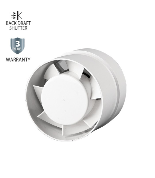 Вентилятор канальный VT/VENTI-P120/PIPE/Φ120MM/15W/WHITE/220V/PLASTIC SHUTTER/AIR VENTILATION
