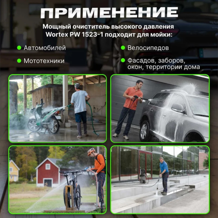 Очиститель высокого давления WORTEX PW 1523-1 1.90 кВт, 150 бар, 450 л/ч, катушка, арт.0318311