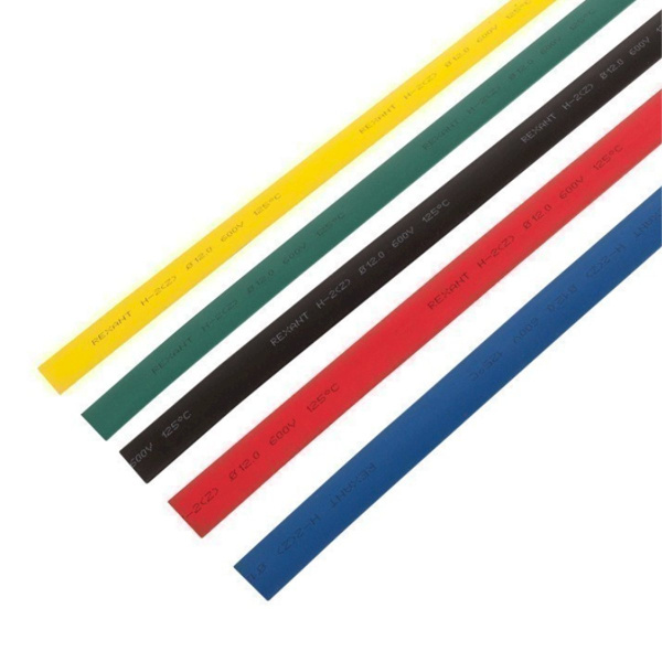 Набор термоусаживаемых трубок ТУТ нг 12,0/6,0мм, пять цветов, упаковка 50 шт. по 1м REXANT