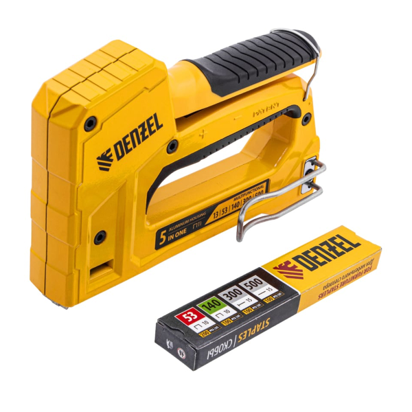 Степлер мебельный, тип 53 и 13, 6-14мм, тип 140, 10-14мм, тип 300, 15мм, тип 500, 15мм// Denzel