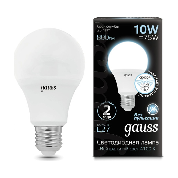 Лампа Gauss Led A60 10W Е27 800lm 4100К Сенсор 102502210-M