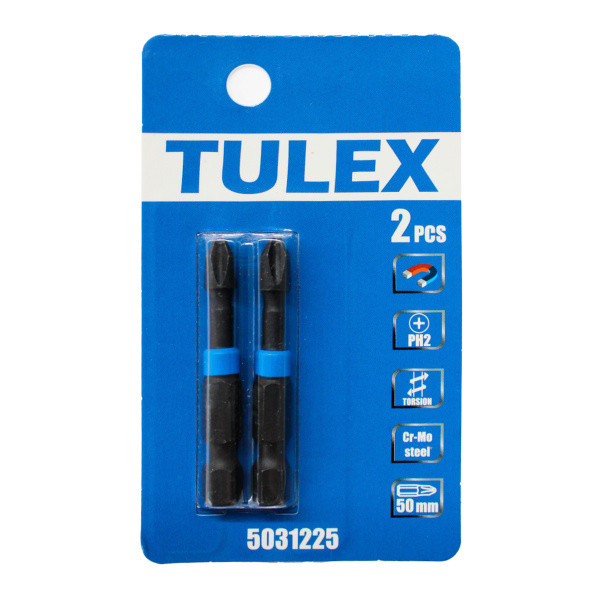Биты торсионные TULEX 5031225 кованые, PH2, 50мм(2шт/уп)