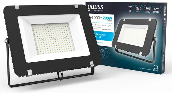 Прожектор Gauss Qplus 200W 24000lm 6500K 175-265V IP65 черный LED 1/4 613100200