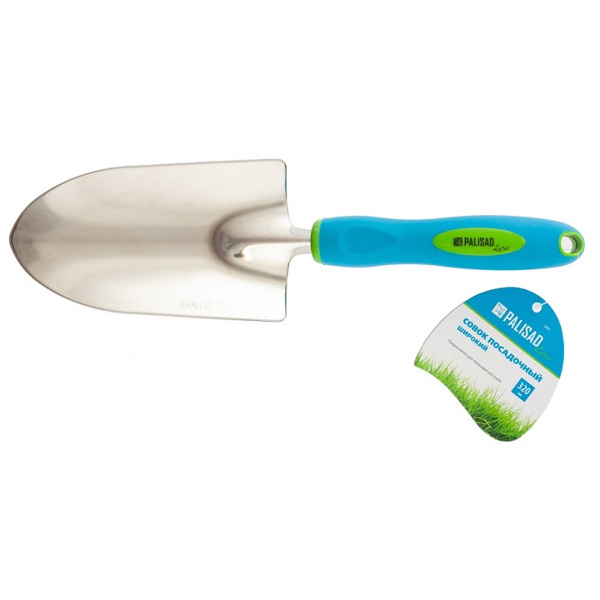 Совок посадочный широкий, 90х320 мм, нерж. сталь, двухкомпонентная рукоятка, PREMIUM PLUS// Palisad