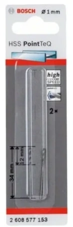 Сверло по металлу 2 HSS PointTeQ  1.0mm