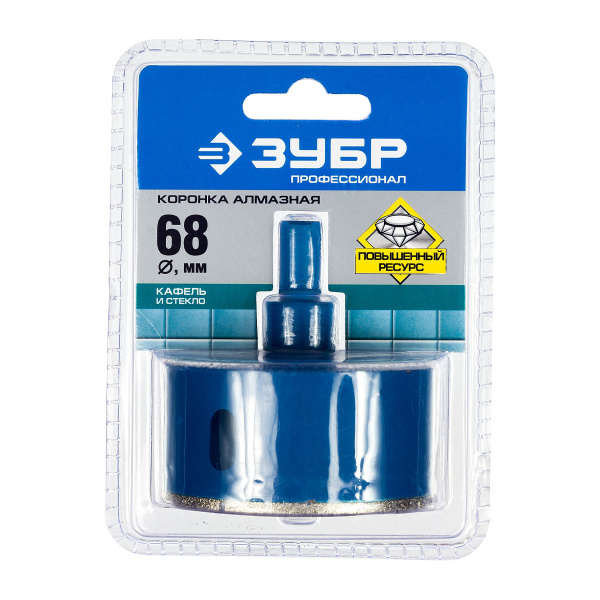 Коронка алмазная по кафелю и стеклу, d=68 мм, зерно Р 60, в сборе с центрирующим сверлом и имбусовым