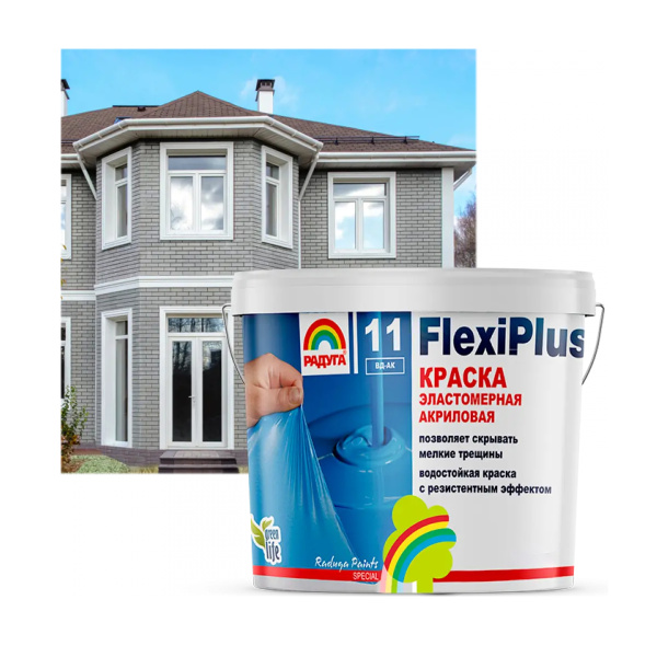 Краска "FlexiPlus" эластомерная "Радуга-11" акриловая 7 кг Краска "FlexiPlus" эластомерная "Радуга-11" акриловая 7 кг
