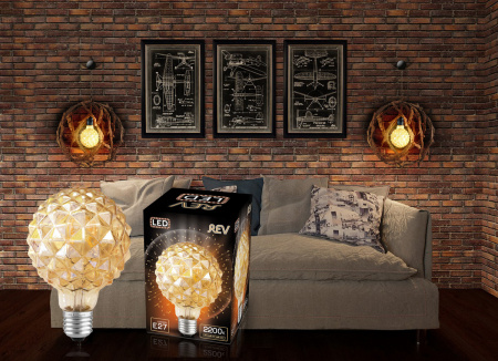 Лампа сд VINTAGE GOLD FILAMENT колба "Кристалл" шар G95 E27 5W, 2200K, DECO Premium, теплый свет 324