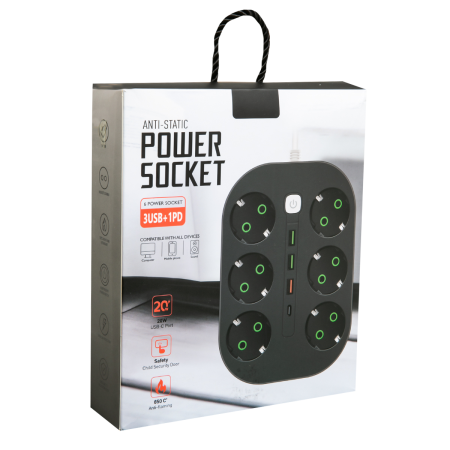 Удлинитель сетевой 2 м TU06 6 розеток. 4 usb разъема (черный)