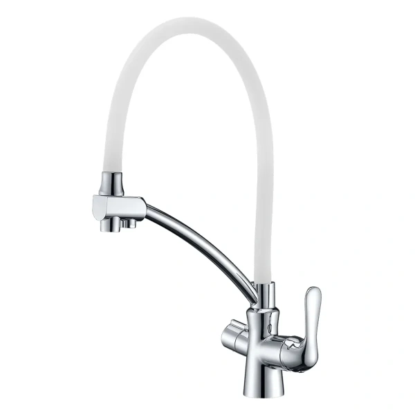 Смеситель д/к Lemark LM3070C-White "Комфорт" , с гибким изливом,  с подключением к фильтру питьевой