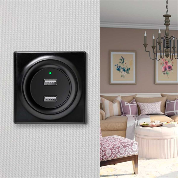 Розетка USB двойная, с подсветкой, цвет черный