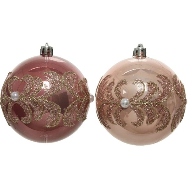 Шар елочный 8 см розовый с узором 2 вида в ассорт.029314 Kmg