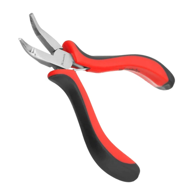 Длинногубцы Mini, 130 мм, никелированные, изогнутые, авторазжим, двухкомпонентные рукоятки// MATRIX