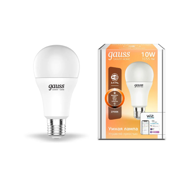 Лампа Gauss Smart Home A60 10W 1055lm 2700-6500К E27 изм.цвет.темп.+диммирование LED 1080112
