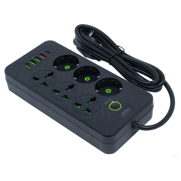 Удлинитель EU-2526U (2м) европейская вилка (черный)