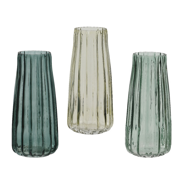 Ваза стеклянная рифленая 10х21,5 см 3 цвета в ассорт.868549 Kmg