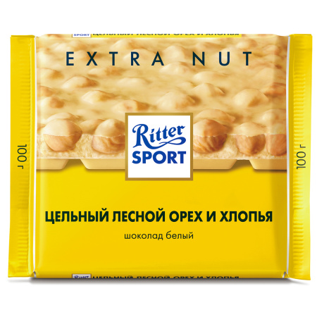 Ritter Sport шоколад Extra Nut белый с цельным лесным орехом и хлопьями 100гр