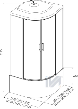 Душевая кабина IVA SC100CT 1000*1000*2150 высокий поддон, тонированное стекло