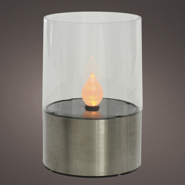 Набор искусственных свечей на солн. батарее 3 шт., 7,5х11 см, эффект пламени в нержавеющем корпусе, 