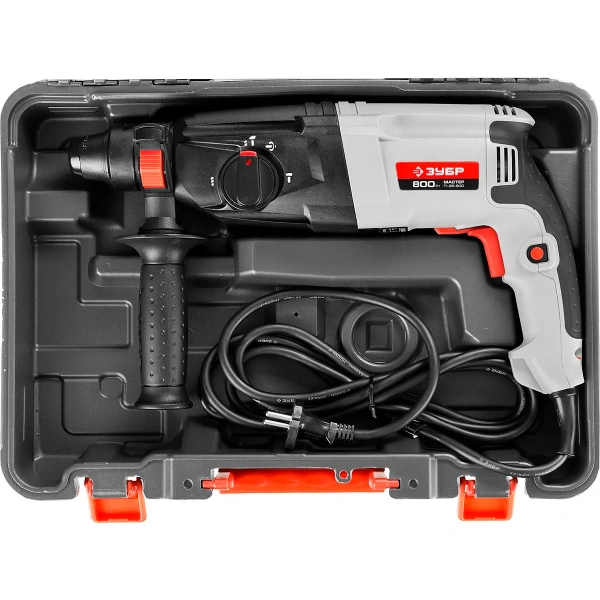 Перфоратор SDS-plus, ЗУБР П-26-800, реверс, горизонтальный, 3 Дж, 0-1300 об/мин, 0-4800 уд/мин, 800 