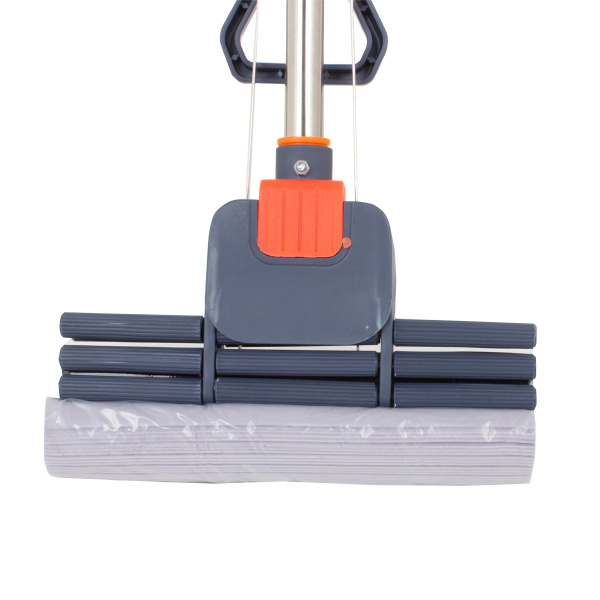 Швабра с отжимом и с насадкой из целюлозы синий с серым ZK-06 PRC