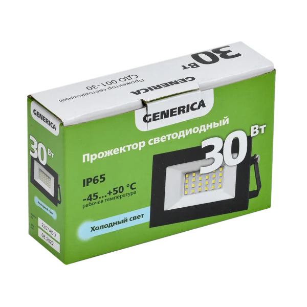 Прожектор СДО 001-30 6500К IP65 черный GENERICA LPDO501-030-65-K02-G