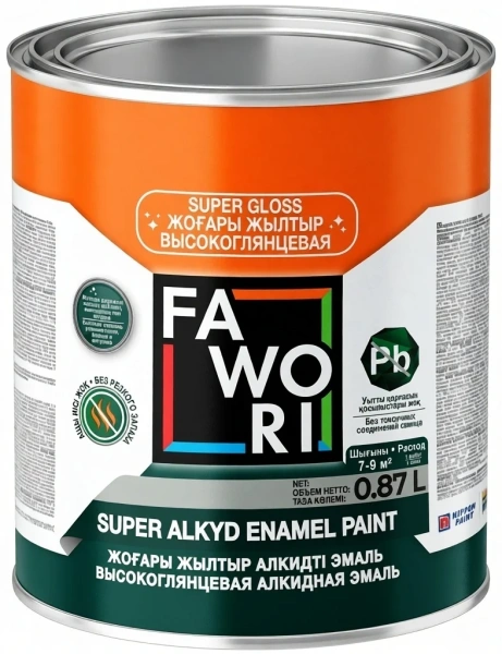Эмаль FAWORI Super Alkyd Enamel Paint - 716, желтая глянцевая, 0,87 л.